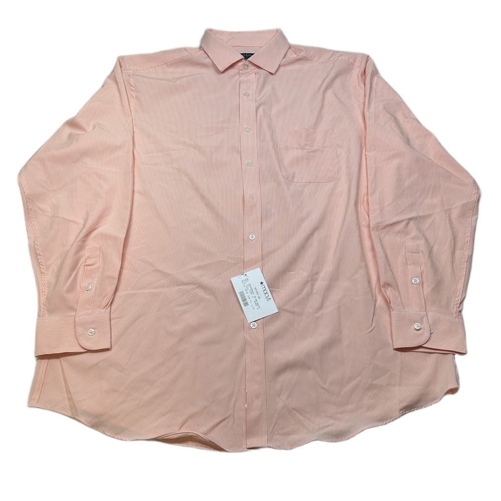 Club Room Traveler Dress Shirt Mens XL 17.5 36/37 Orange‎ Stripe Regular Fit NEW